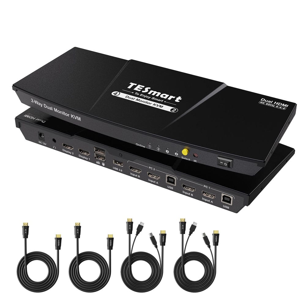 TESmart HKS0402A1U 2-Port Dual Monitor HDMI KVM Switch 4K60 with EDID